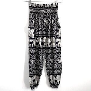 Elephant Print Smocked Waist Boho Lounge Pants